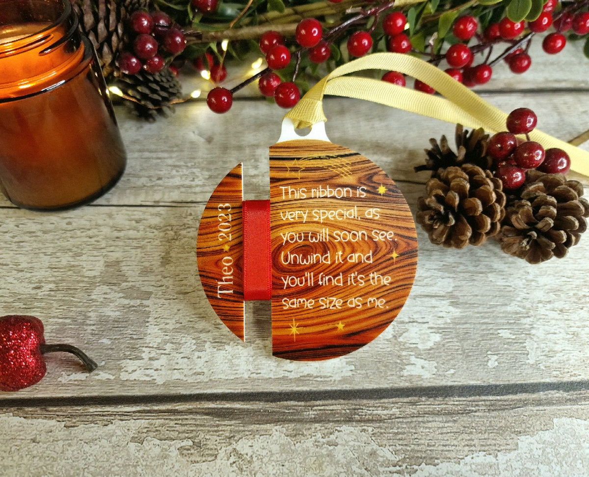 Personalised ribbon height bauble - Hanging ornament - Child Keepsake - Beautiful gift - Remember - Memory - First christmas - Xmas