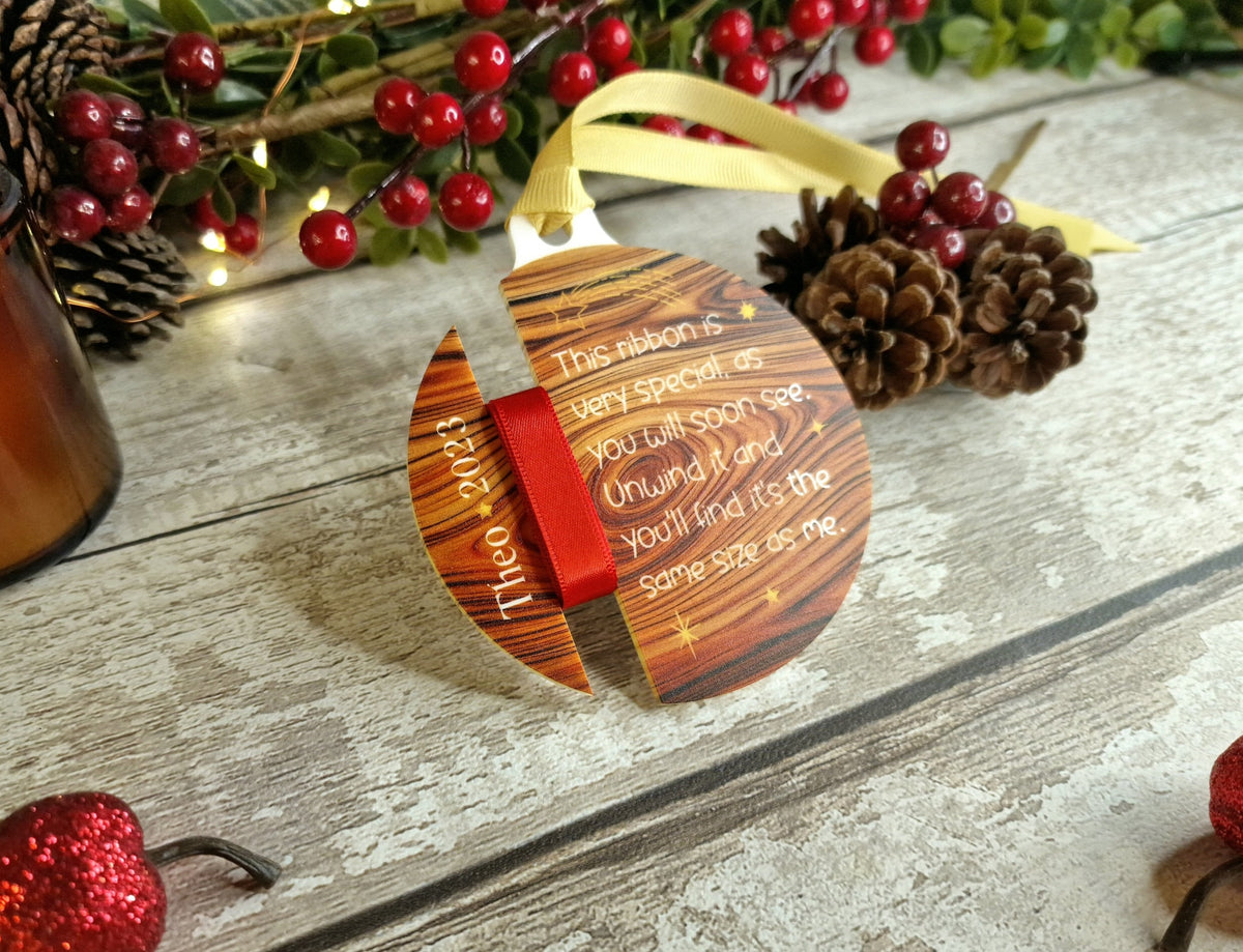 Personalised ribbon height bauble - Hanging ornament - Child Keepsake - Beautiful gift - Remember - Memory - First christmas - Xmas