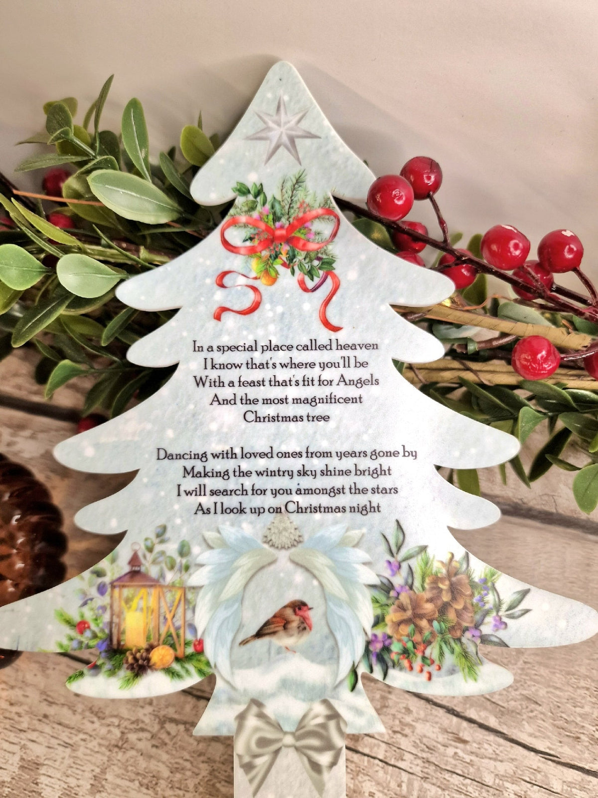Personalised Christmas Tree Grave Marker Stake, photo gift - Temporary headstone, outdoor, remembering your loved ones - Angel - Xmas Gift