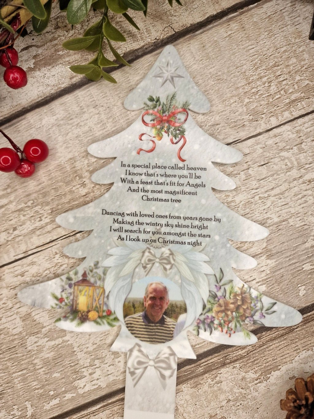Personalised Christmas Tree Grave Marker Stake, photo gift - Temporary headstone, outdoor, remembering your loved ones - Angel - Xmas Gift