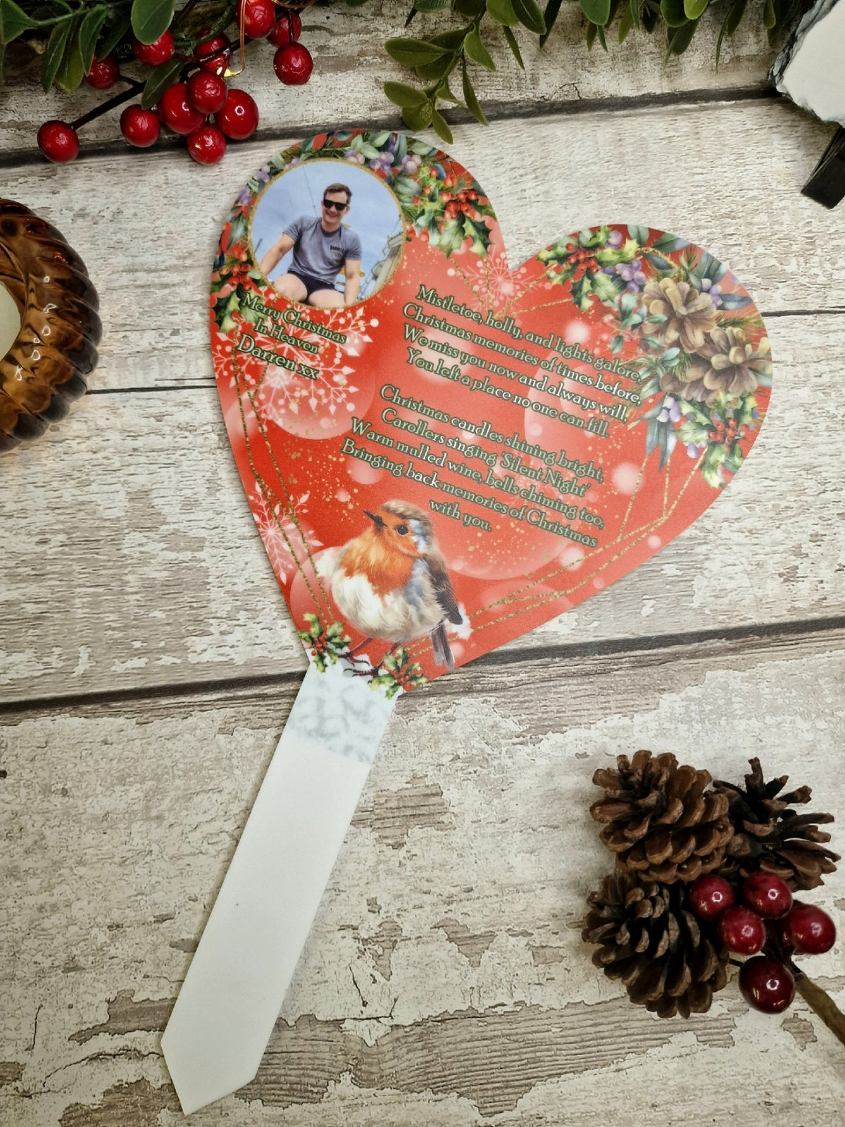 Personalised Christmas Heart Grave Marker Stake - Temporary headstone, outdoor, remembering your loved ones - Angel - Xmas - Gift - Decor