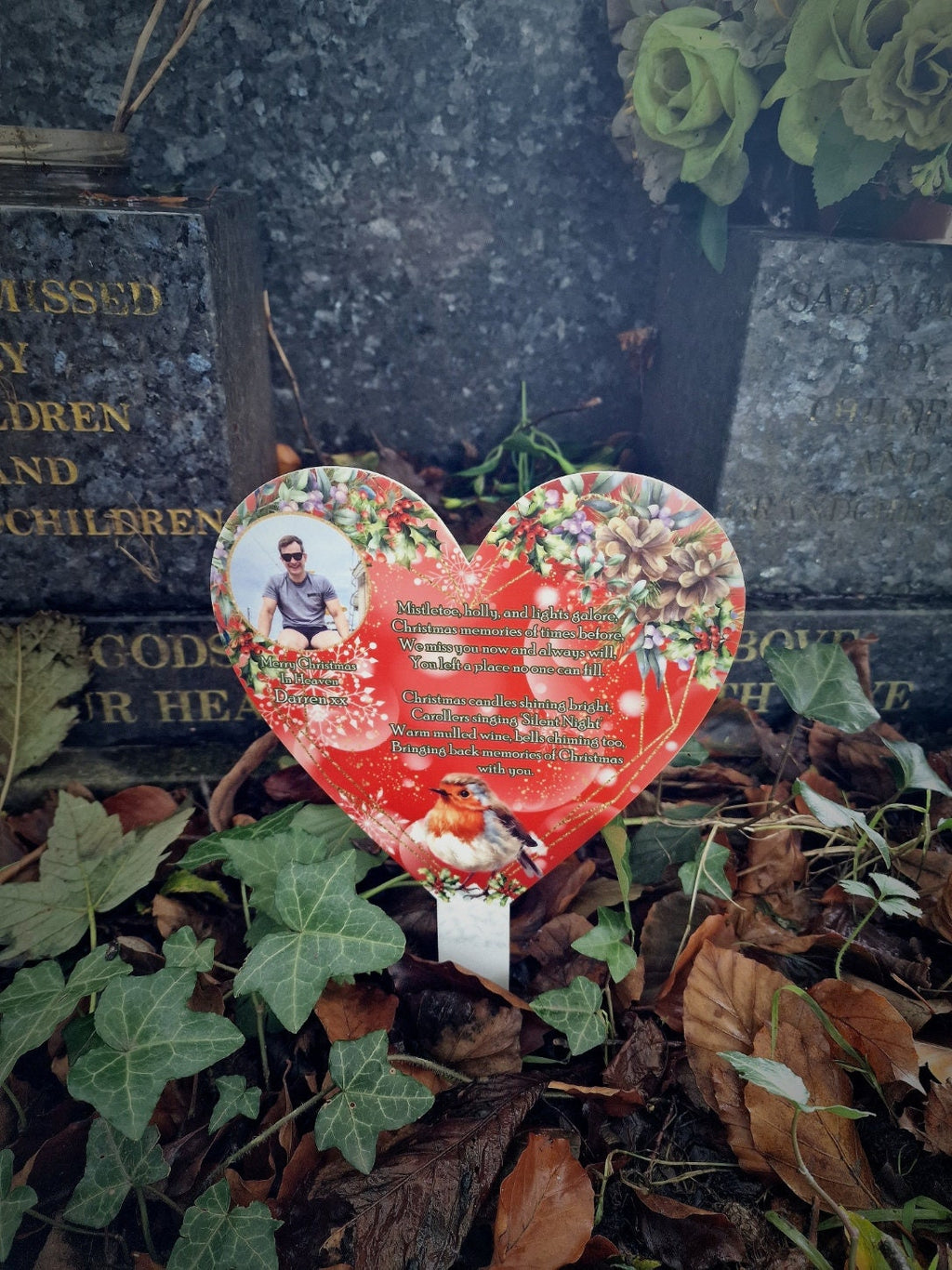 Personalised Christmas Heart Grave Marker Stake - Temporary headstone, outdoor, remembering your loved ones - Angel - Xmas - Gift - Decor