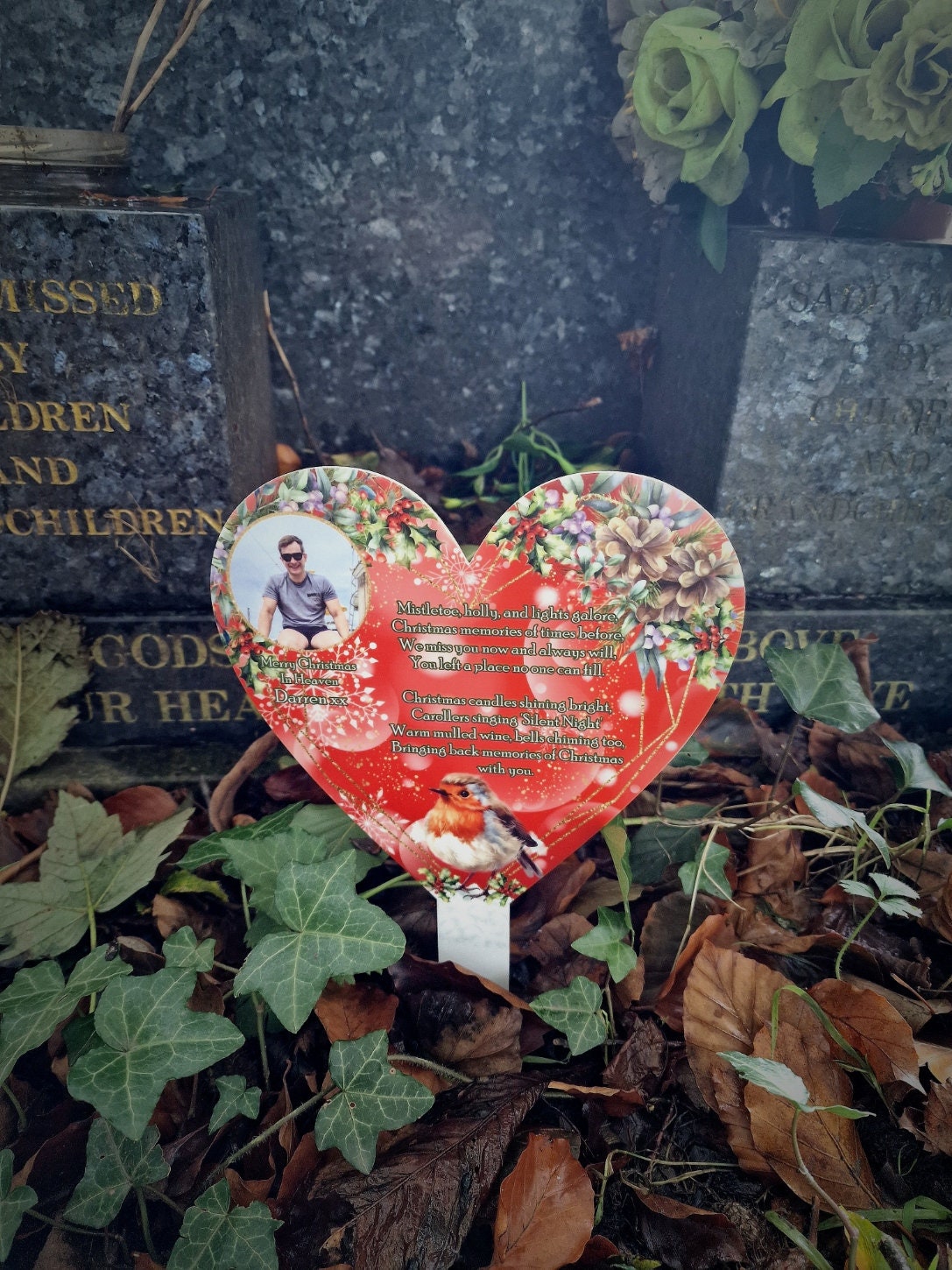 Personalised Christmas Heart Grave Marker Stake - Temporary headstone, outdoor, remembering your loved ones - Angel - Xmas - Gift - Decor