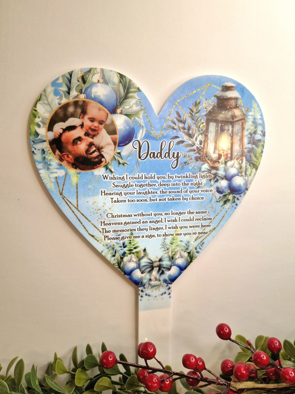 Personalised Christmas Heart Grave Marker Stake - Temporary headstone, outdoor, remembering - Anniversary - Angel - Xmas Gift - Grave Decor