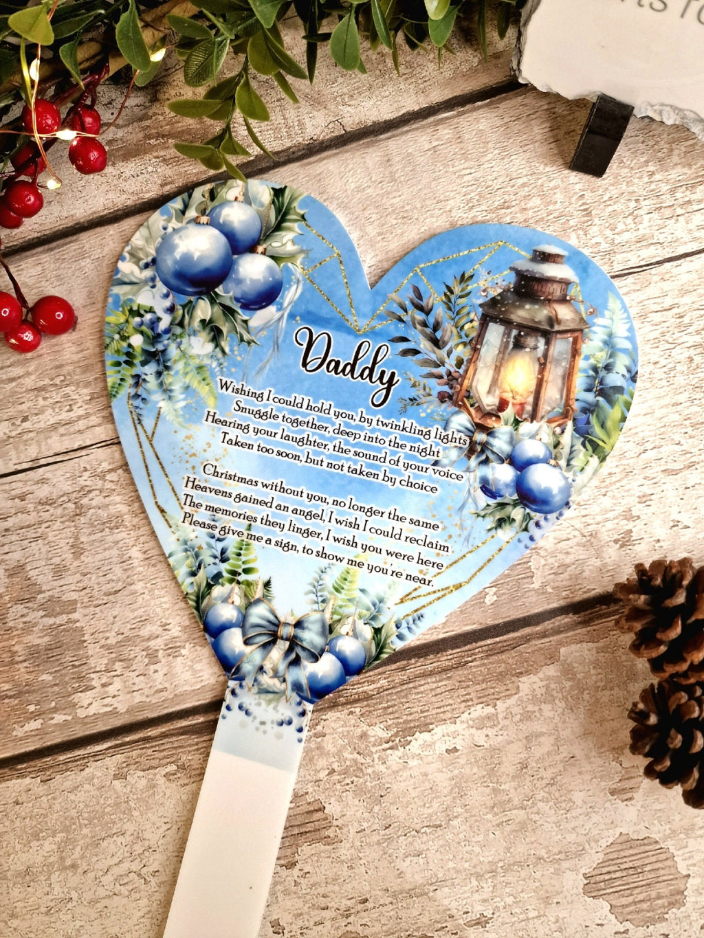 Personalised Christmas Heart Grave Marker Stake - Temporary headstone, outdoor, remembering - Anniversary - Angel - Xmas Gift - Grave Decor