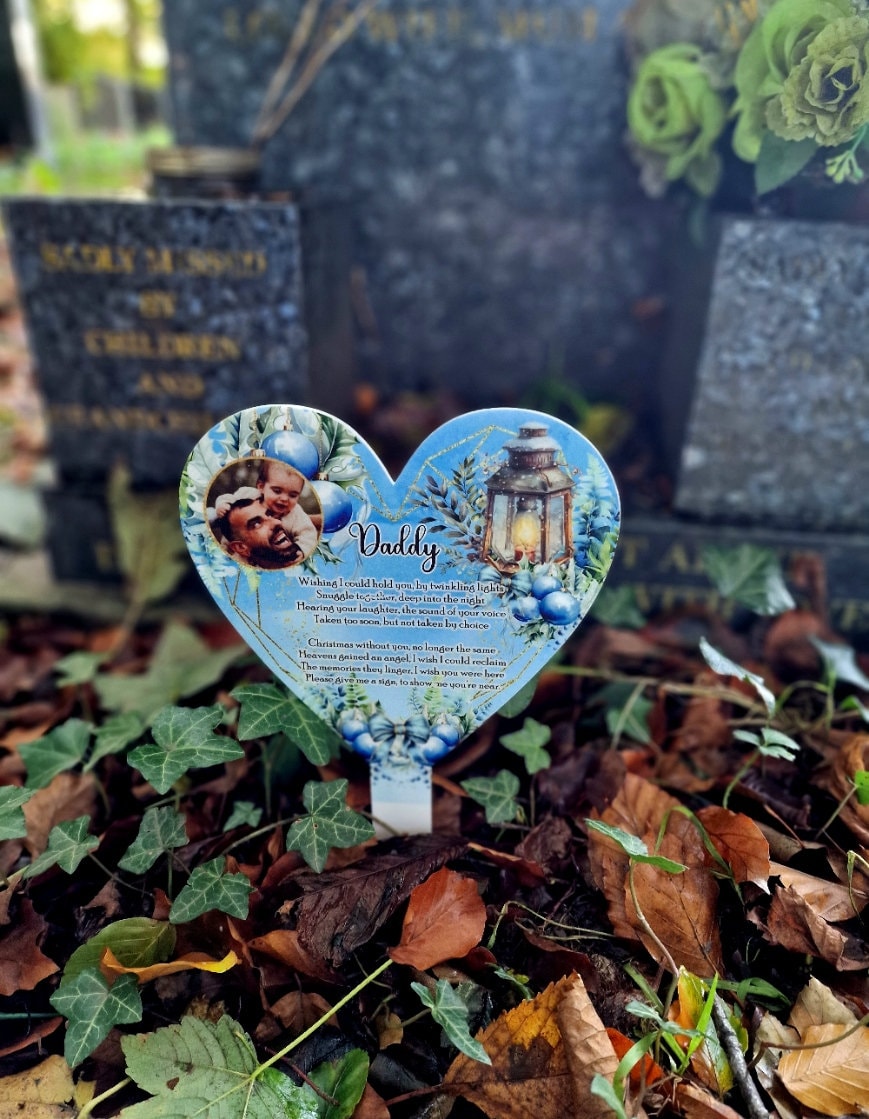 Personalised Christmas Heart Grave Marker Stake - Temporary headstone, outdoor, remembering - Anniversary - Angel - Xmas Gift - Grave Decor