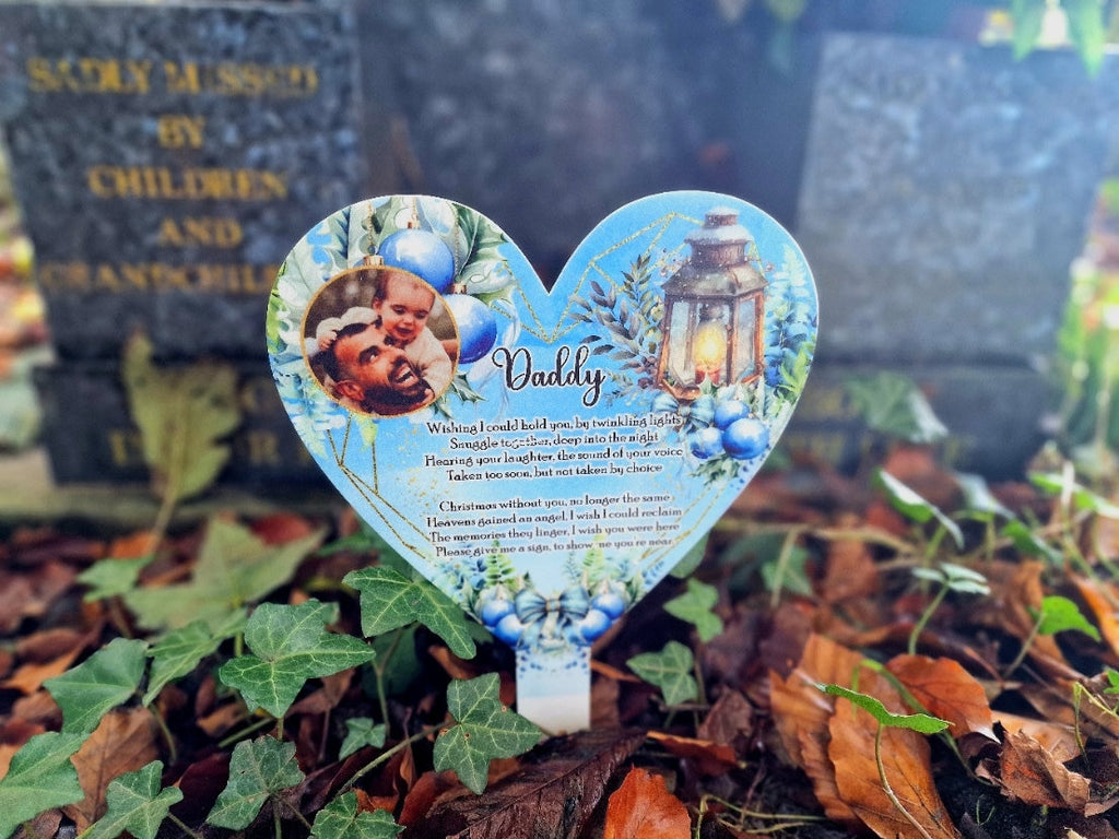 Personalised Christmas Heart Grave Marker Stake - Temporary headstone, outdoor, remembering - Anniversary - Angel - Xmas Gift - Grave Decor