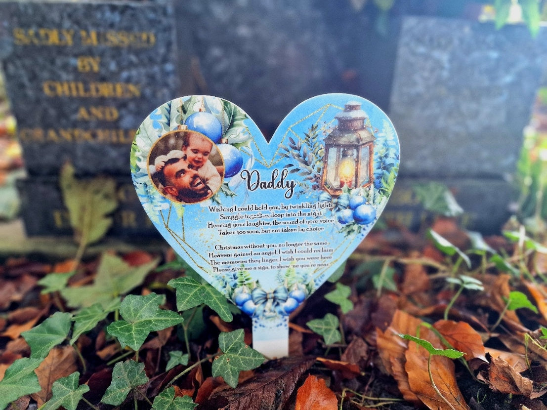 Personalised Christmas Heart Grave Marker Stake - Temporary headstone, outdoor, remembering - Anniversary - Angel - Xmas Gift - Grave Decor