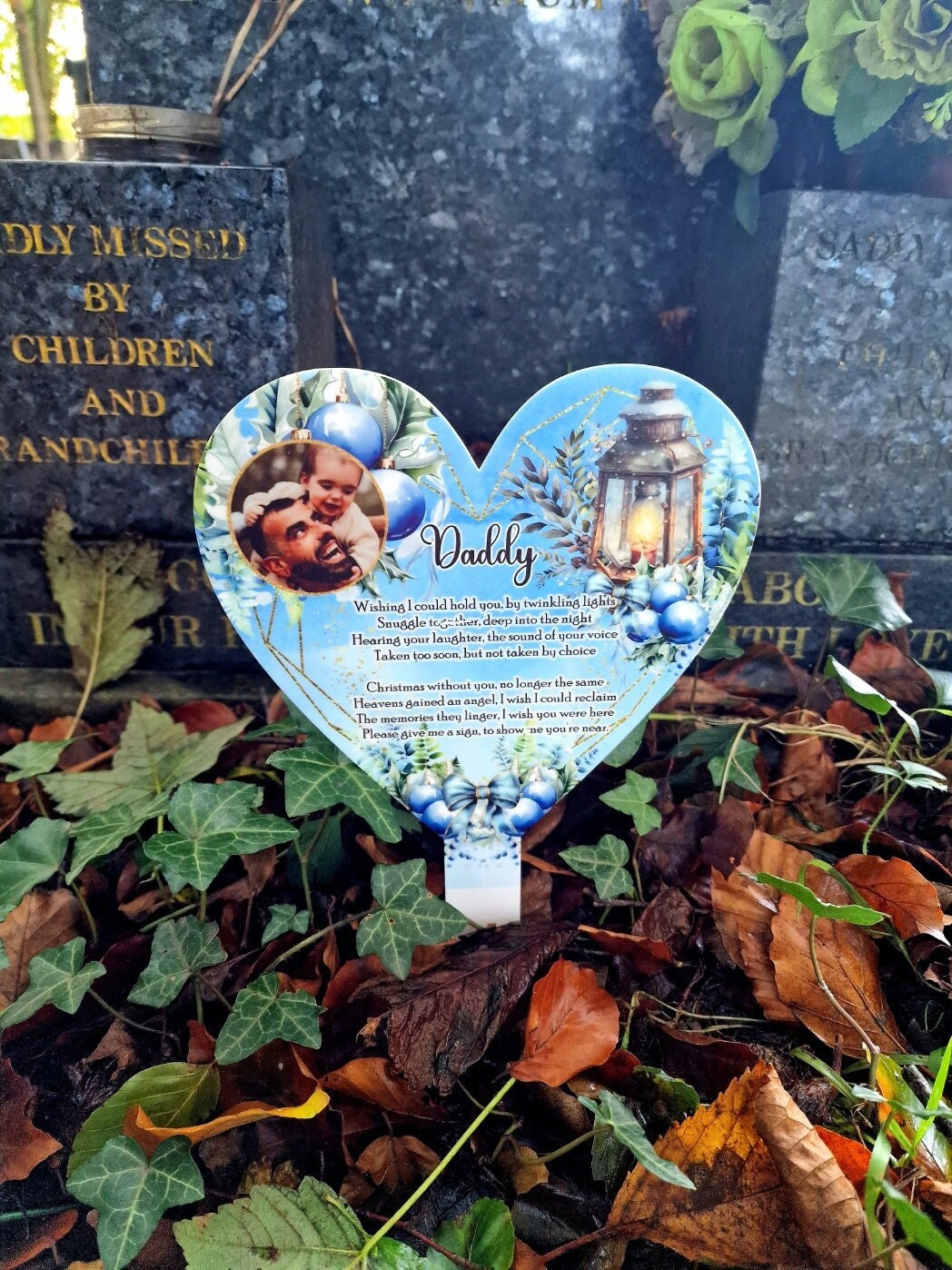 Personalised Christmas Heart Grave Marker Stake - Temporary headstone, outdoor, remembering - Anniversary - Angel - Xmas Gift - Grave Decor