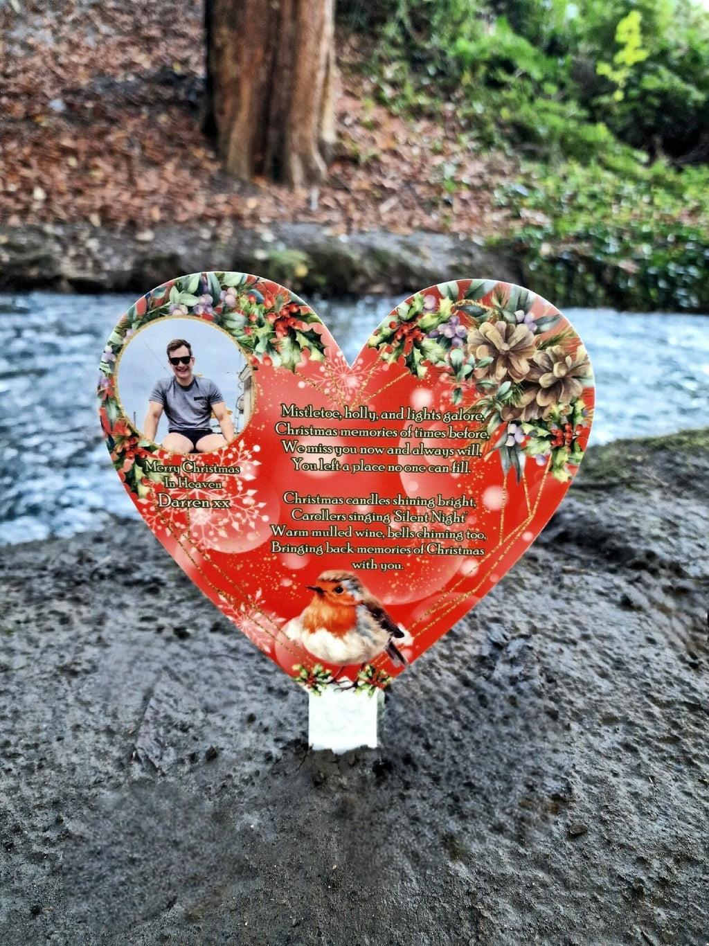 Personalised Christmas Heart Grave Marker Stake - Temporary headstone, outdoor, remembering your loved ones - Angel - Xmas - Gift - Decor