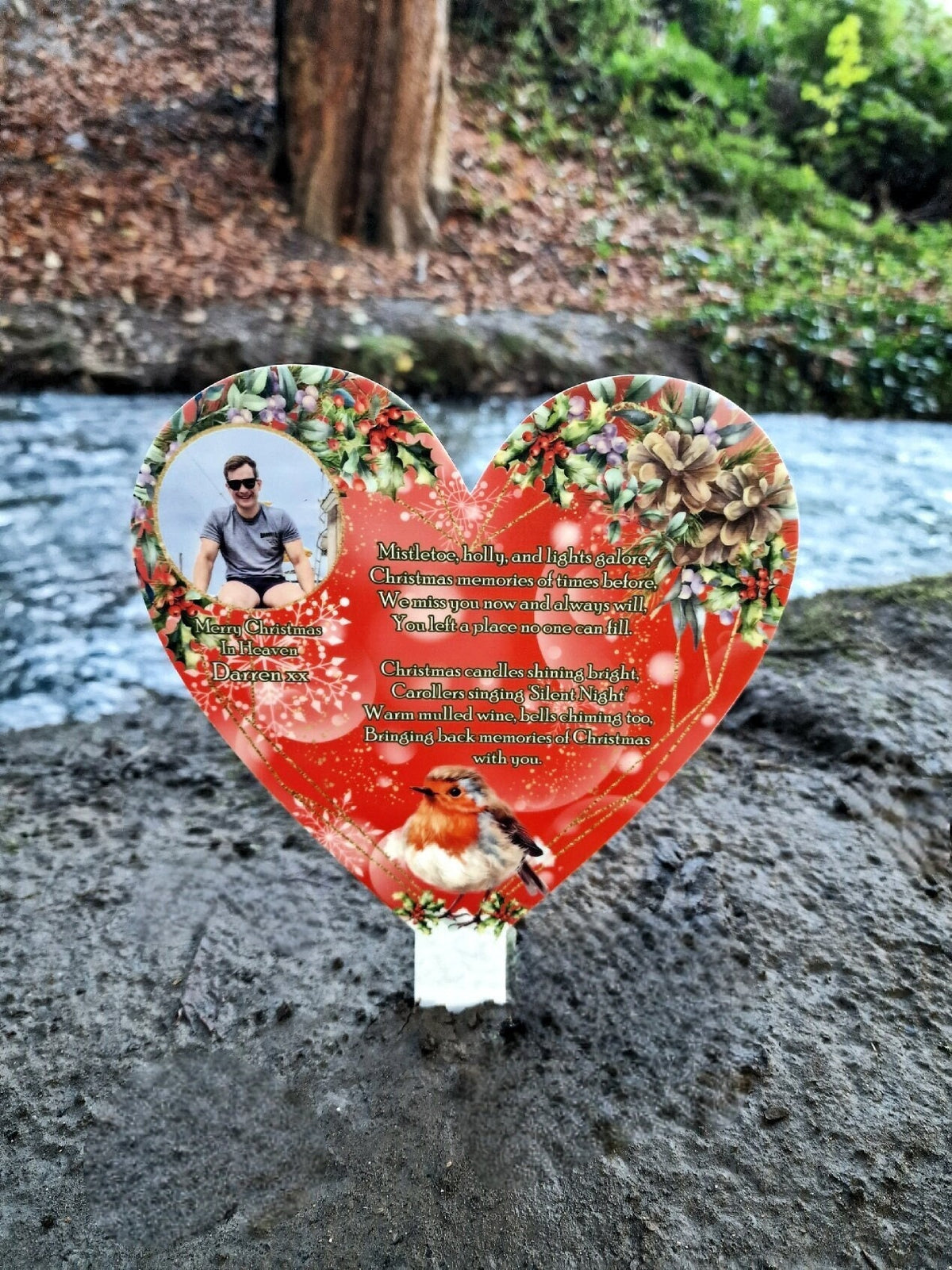 Personalised Christmas Heart Grave Marker Stake - Temporary headstone, outdoor, remembering your loved ones - Angel - Xmas - Gift - Decor