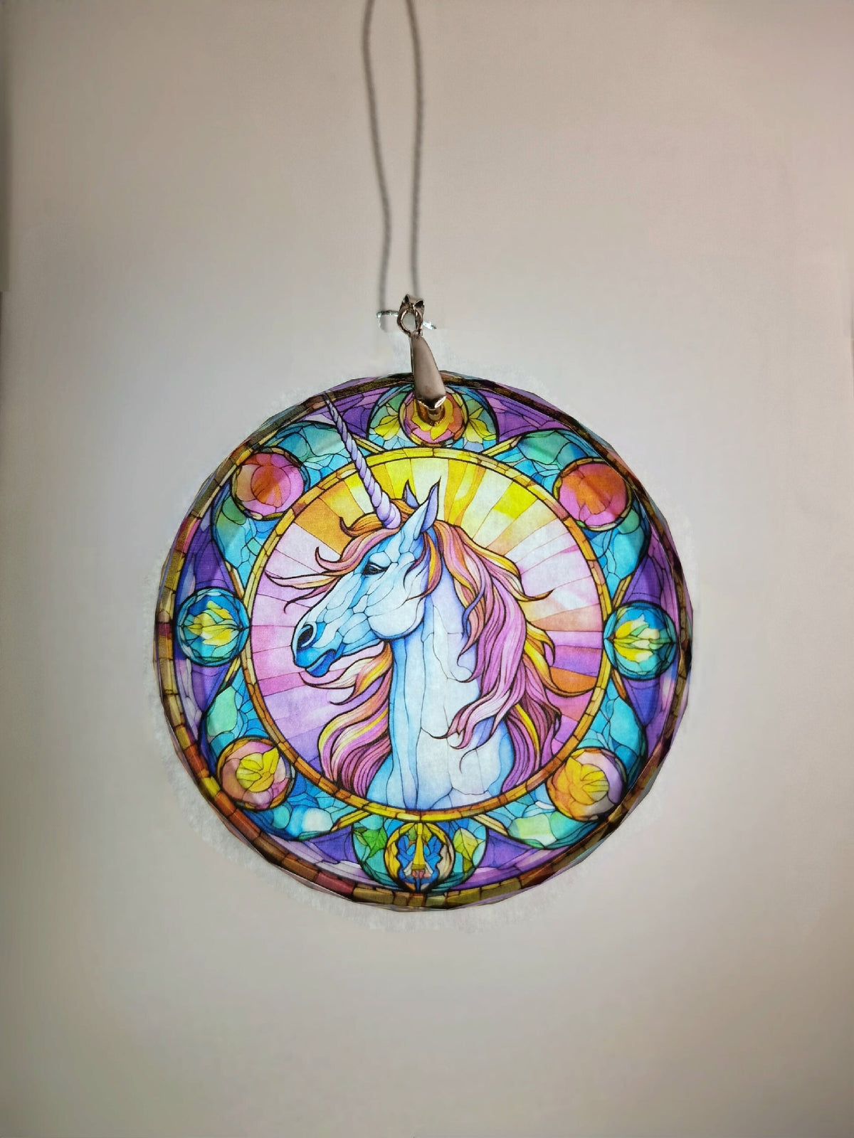 Glass Diamond Cut edge Unicorn SunCatcher Ornament - Bauble - Decoration - Stocking filler - Stained Glass - Gift - Present - Magical