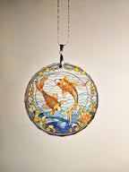 Glass Diamond Cut edge Carp SunCatcher Ornament - Bauble - Decoration - Stocking filler - Stained Glass - Gift - Present - Koi Japanese
