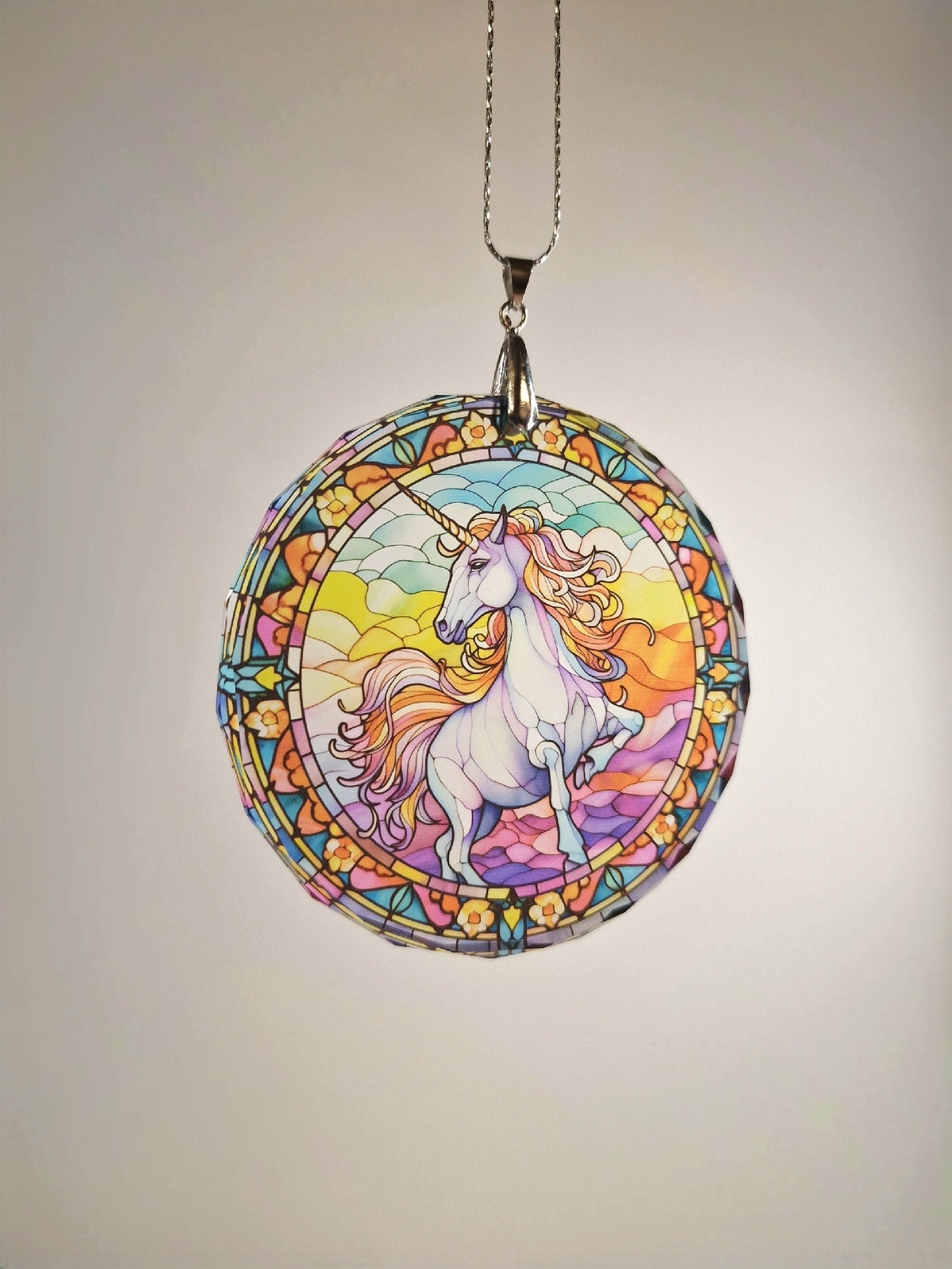 Glass Diamond Cut edge Unicorn SunCatcher Ornament - Bauble - Decoration - Stocking filler - Stained Glass - Gift - Present - Magical