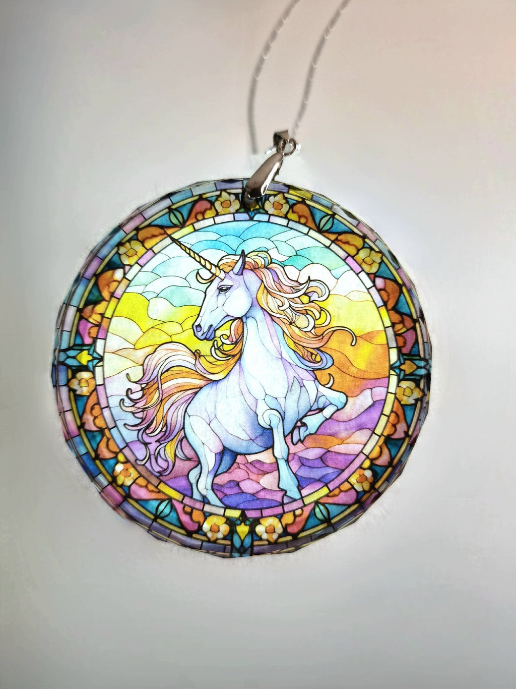 Glass Diamond Cut edge Unicorn SunCatcher Ornament - Bauble - Decoration - Stocking filler - Stained Glass - Gift - Present - Magical