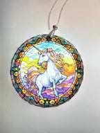 Glass Diamond Cut edge Unicorn SunCatcher Ornament - Bauble - Decoration - Stocking filler - Stained Glass - Gift - Present - Magical