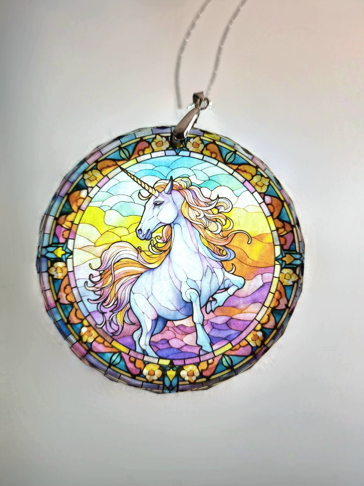 Glass Diamond Cut edge Unicorn SunCatcher Ornament - Bauble - Decoration - Stocking filler - Stained Glass - Gift - Present - Magical