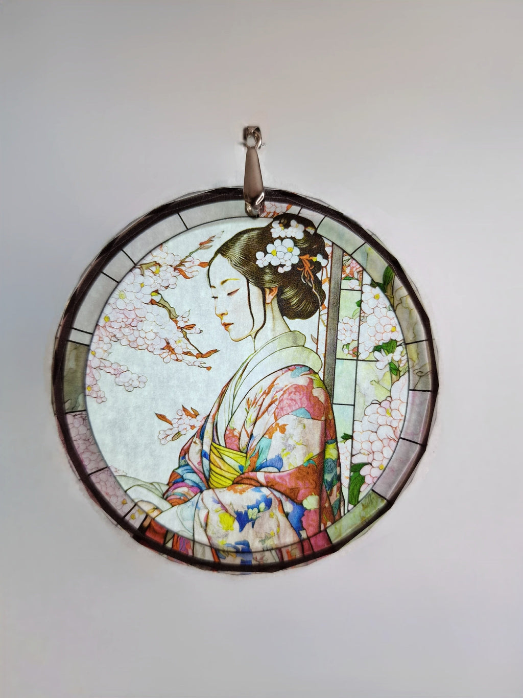 Glass Diamond Cut edge Japanese SunCatcher Ornament - Bauble - Decoration - Stocking filler - Stained Glass - Gift - Present - Kimono - Koi