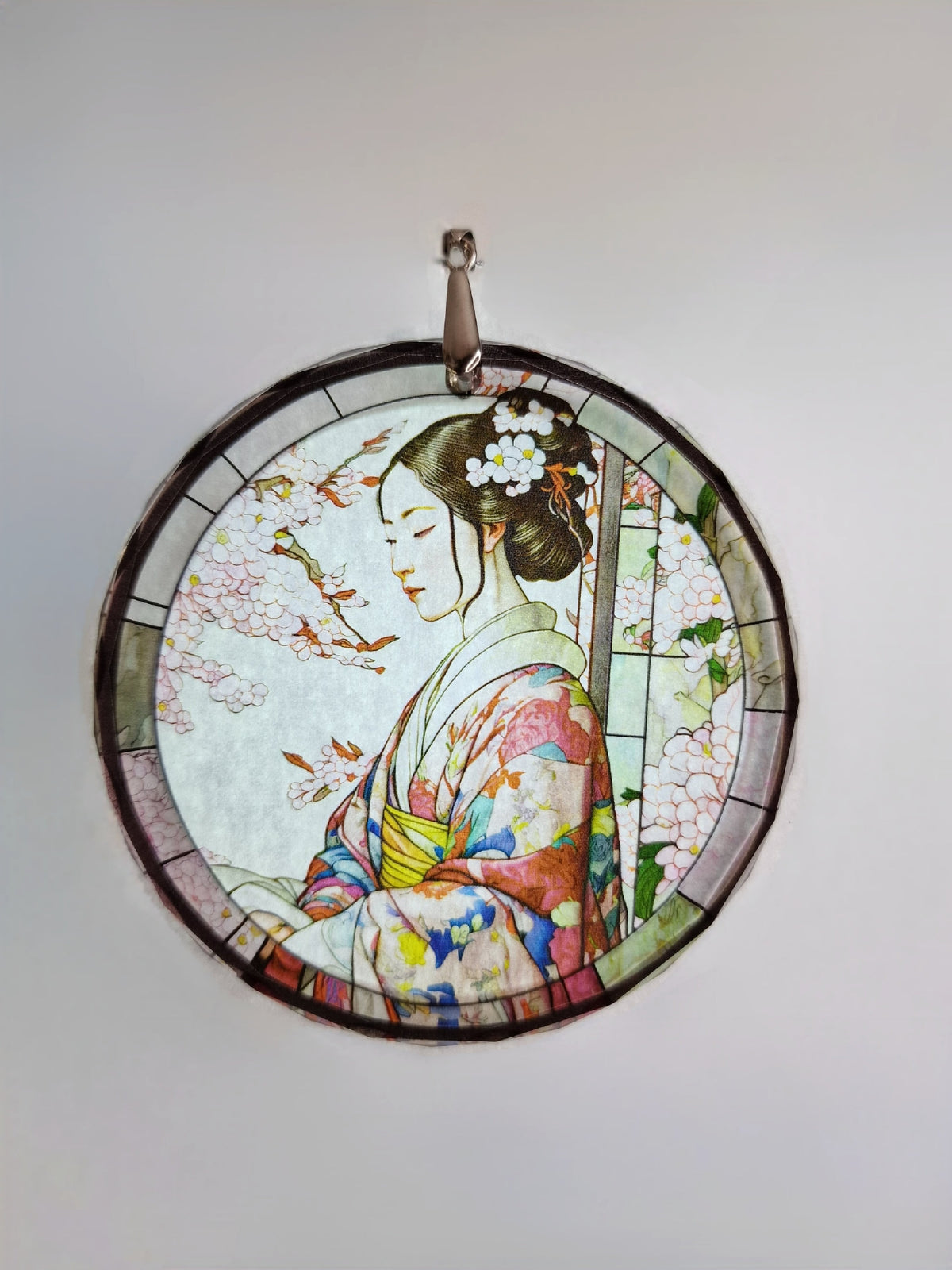 Glass Diamond Cut edge Japanese SunCatcher Ornament - Bauble - Decoration - Stocking filler - Stained Glass - Gift - Present - Kimono - Koi