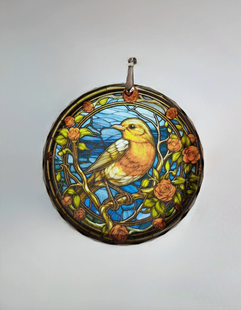 Glass Diamond Cut edge Robin SunCatcher Ornament - Bauble - Decoration - Stocking filler - Stained Glass - Gift - Present - Memorial