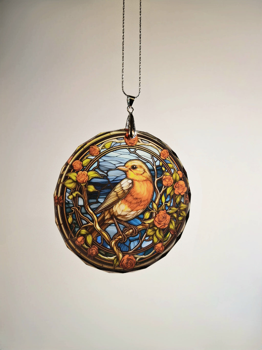 Glass Diamond Cut edge Robin SunCatcher Ornament - Bauble - Decoration - Stocking filler - Stained Glass - Gift - Present - Memorial