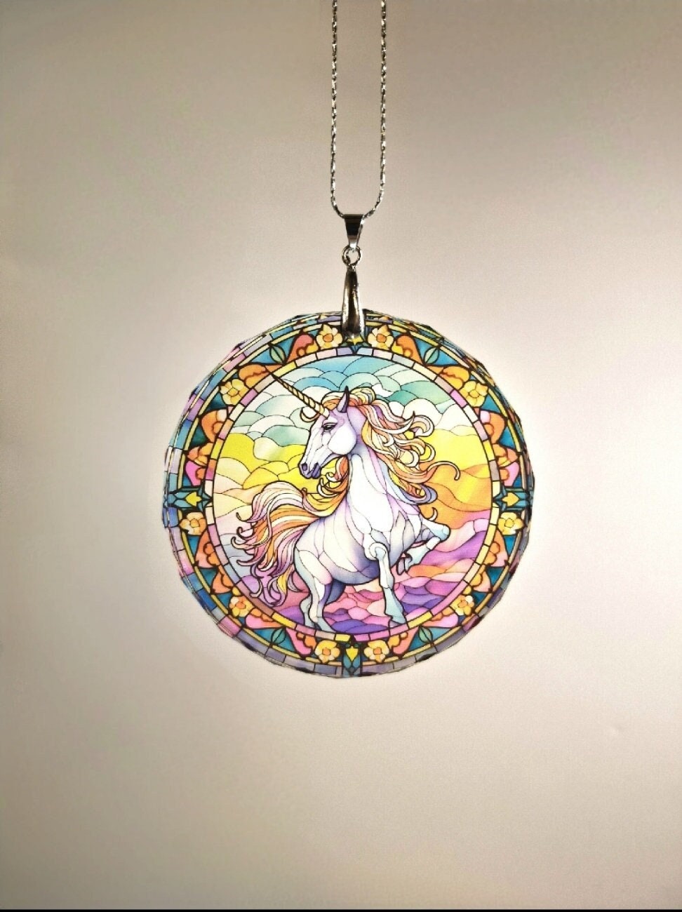 Glass Diamond Cut edge Unicorn SunCatcher Ornament - Bauble - Decoration - Stocking filler - Stained Glass - Gift - Present - Magical
