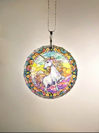 Glass Diamond Cut edge Unicorn SunCatcher Ornament - Bauble - Decoration - Stocking filler - Stained Glass - Gift - Present - Magical