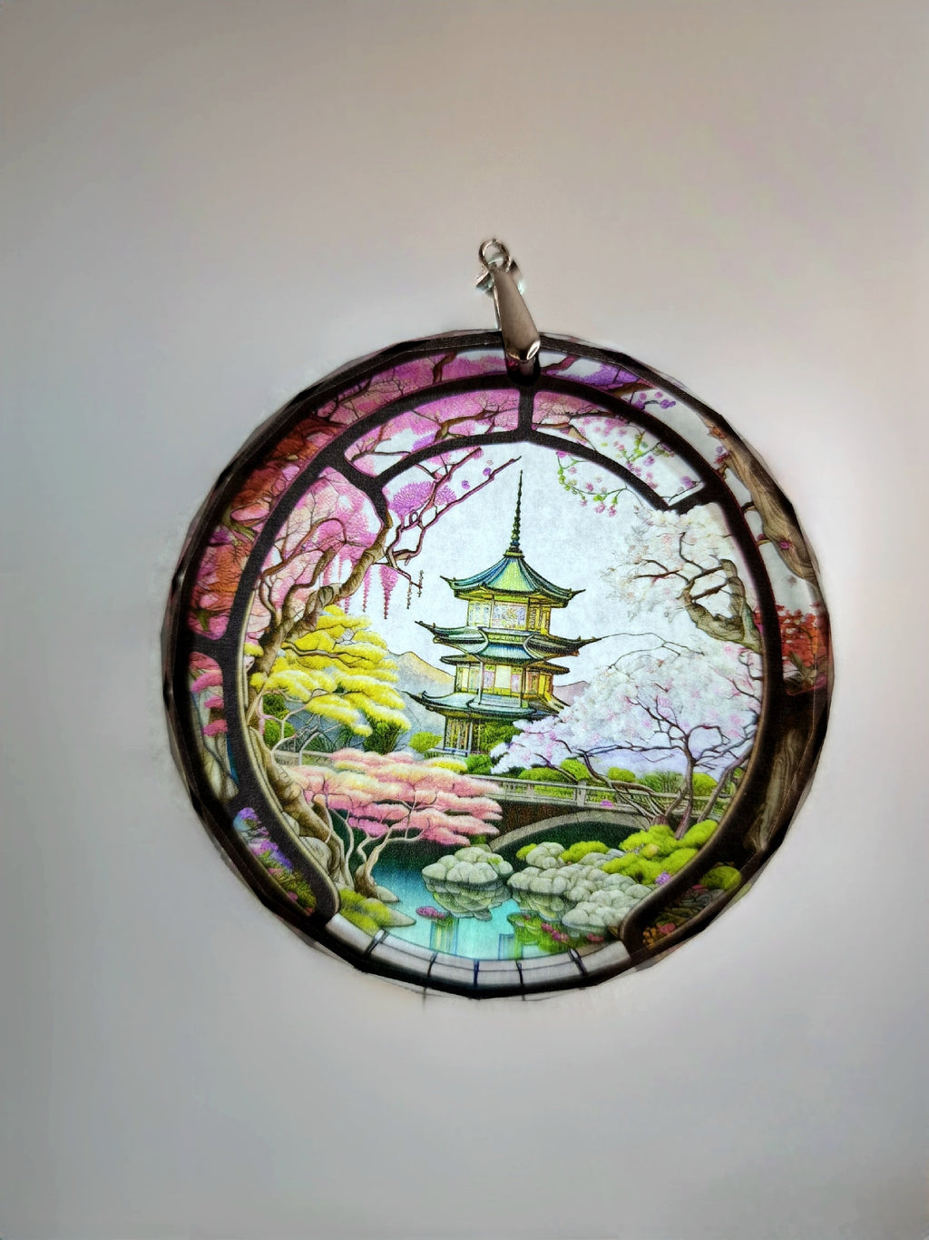 Glass Diamond Cut edge Japanese SunCatcher Ornament - Bauble - Decoration - Stocking filler - Stained Glass - Gift - Present - Pagoda - Koi