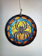 Glass Diamond Cut edge Spider SunCatcher Ornament - Bauble - Decoration - Stocking filler - Stained Glass - Gift - Present - Halloween