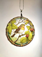 Glass Diamond Cut edge Robin SunCatcher Ornament - Bauble - Decoration - Stocking filler - Stained Glass - Gift - Present - Memorial