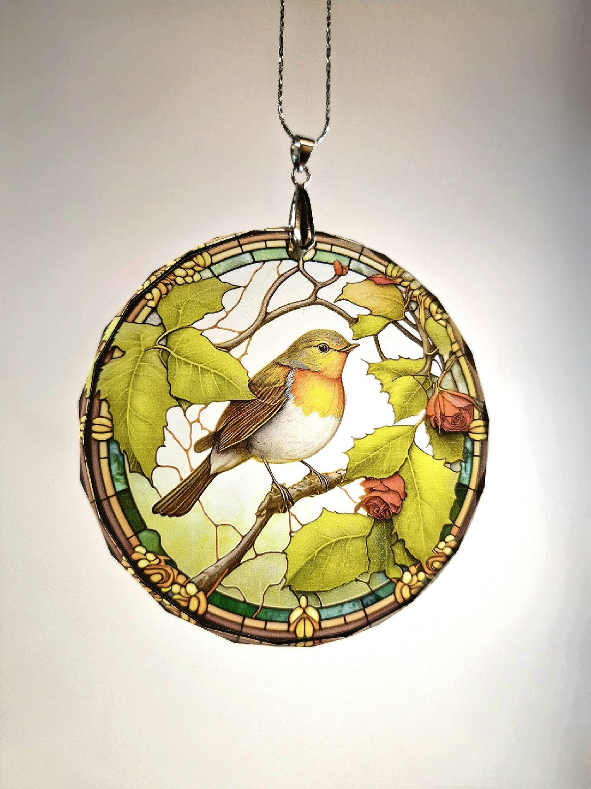 Glass Diamond Cut edge Robin SunCatcher Ornament - Bauble - Decoration - Stocking filler - Stained Glass - Gift - Present - Memorial