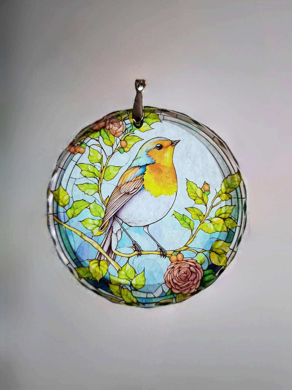Glass Diamond Cut edge Robin SunCatcher Ornament - Bauble - Decoration - Stocking filler - Stained Glass - Gift - Present - Memorial