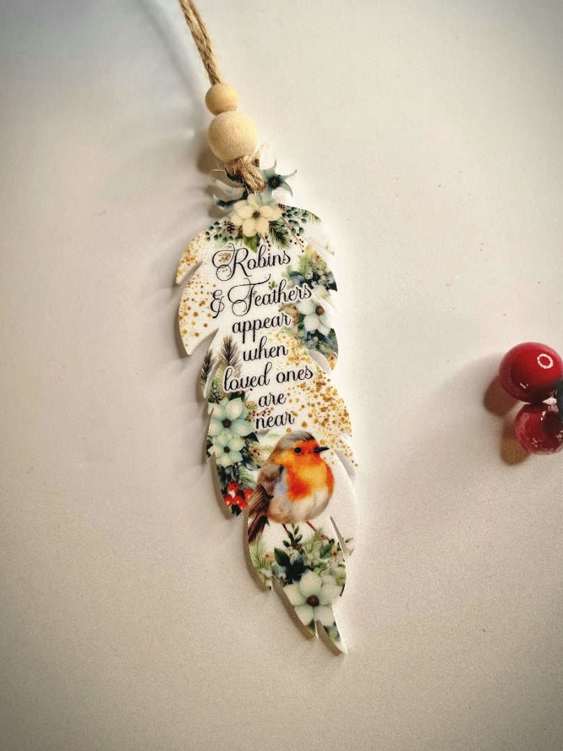 Feather memorial hanging ornament bauble - Beautiful decoration - Bag charm Decor - Car - Caravan - Motorhome - present - Gift