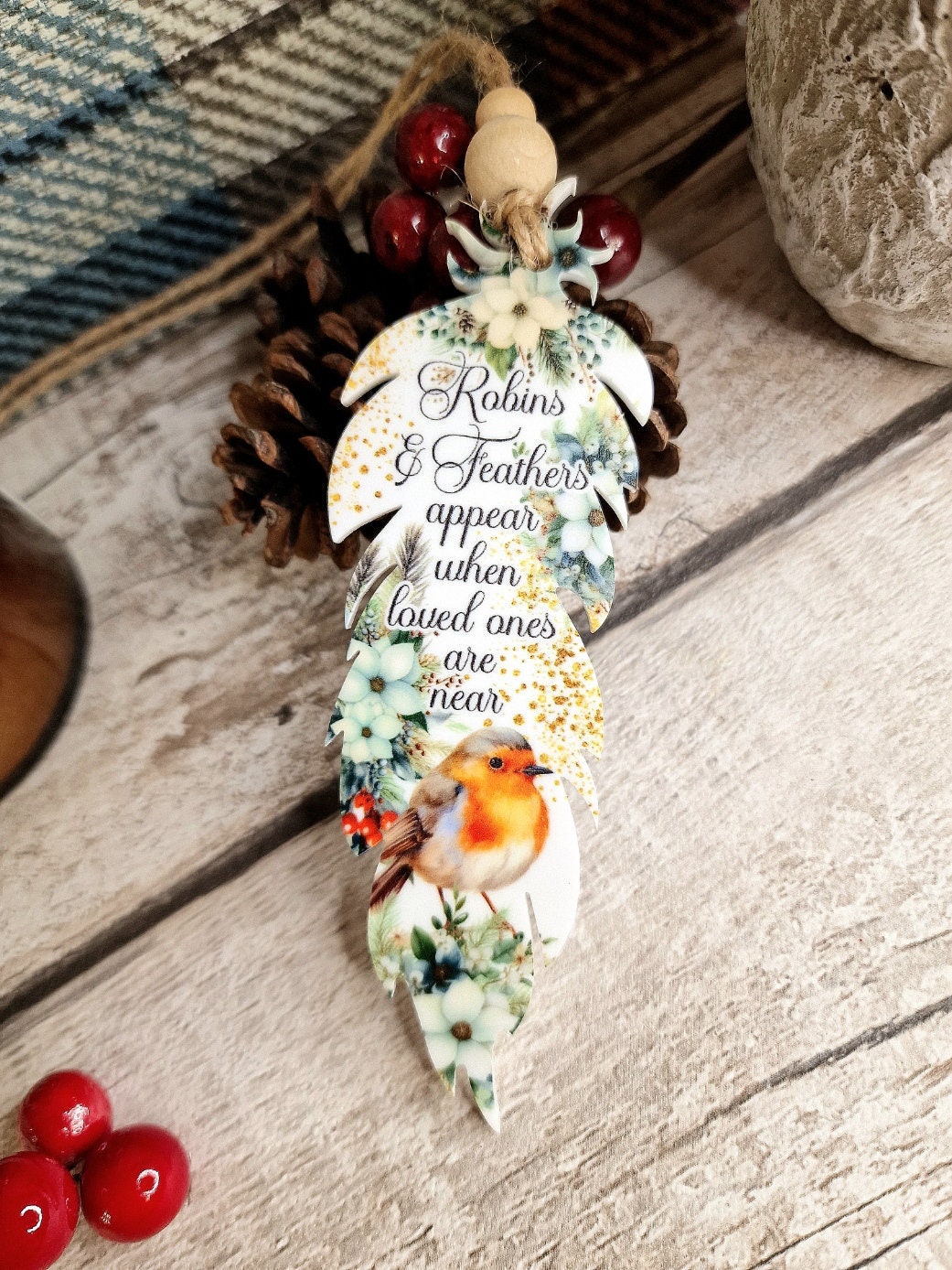 Feather memorial hanging ornament bauble - Beautiful decoration - Bag charm Decor - Car - Caravan - Motorhome - present - Gift