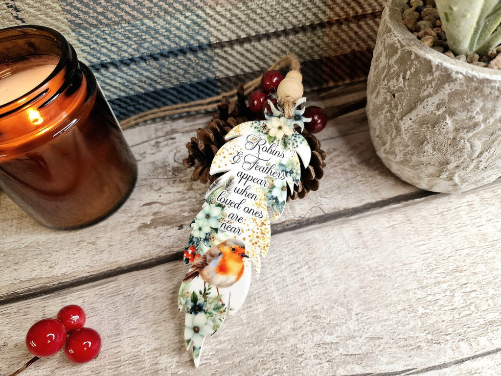 Feather memorial hanging ornament bauble - Beautiful decoration - Bag charm Decor - Car - Caravan - Motorhome - present - Gift