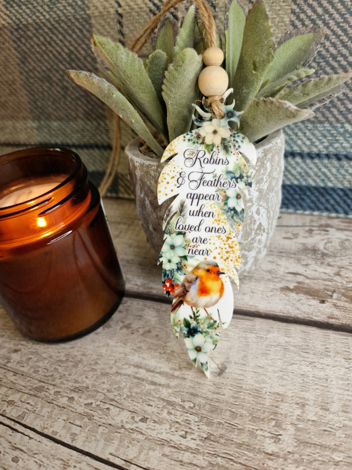 Feather memorial hanging ornament bauble - Beautiful decoration - Bag charm Decor - Car - Caravan - Motorhome - present - Gift