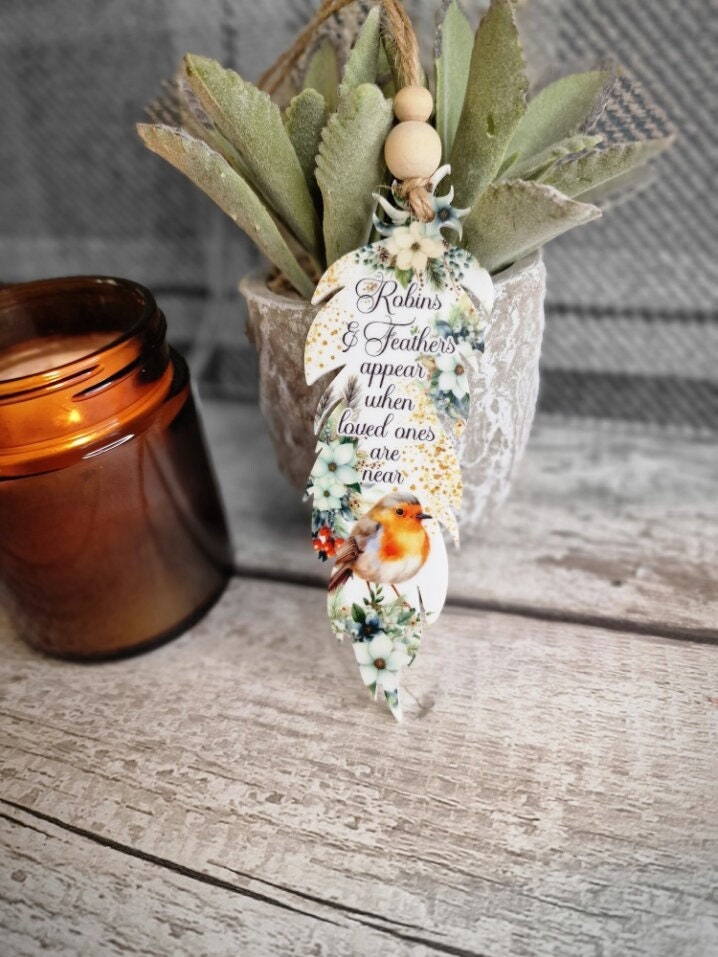 Feather memorial hanging ornament bauble - Beautiful decoration - Bag charm Decor - Car - Caravan - Motorhome - present - Gift