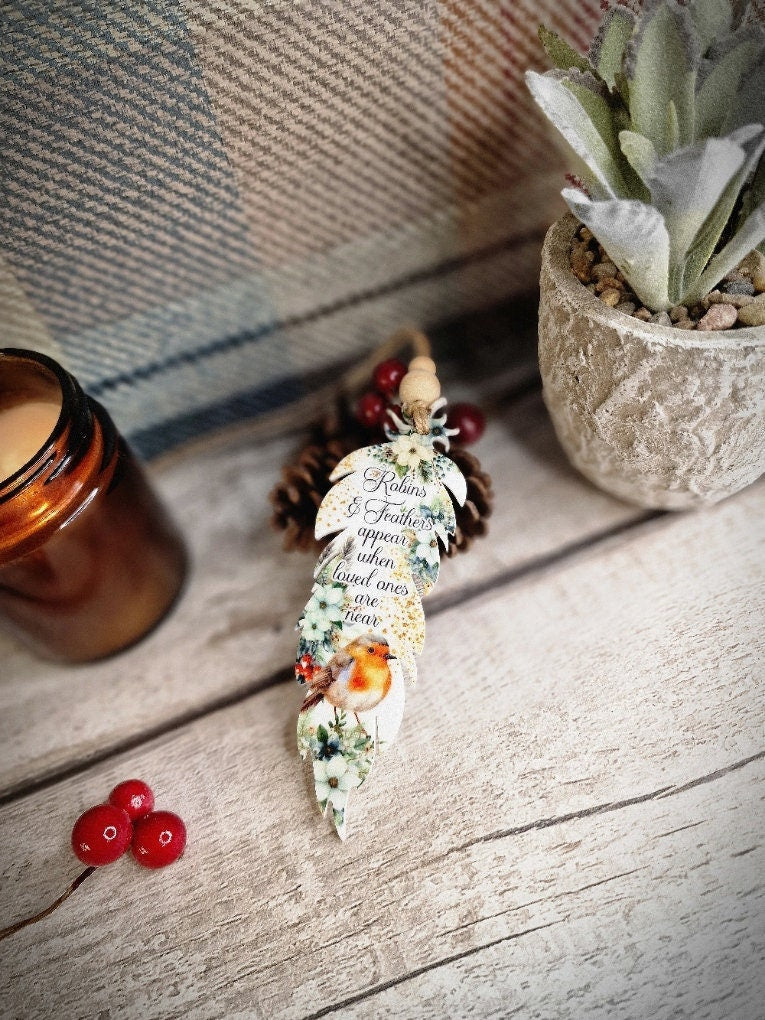 Feather memorial hanging ornament bauble - Beautiful decoration - Bag charm Decor - Car - Caravan - Motorhome - present - Gift