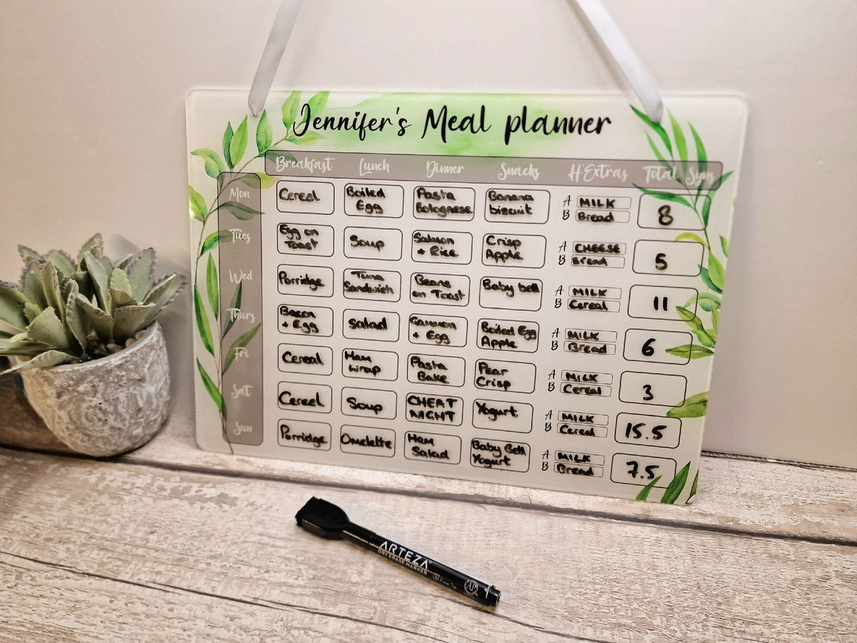 Personalised Diet Weekly Meal Plan White Board - Dieting - Healthy eating - Slim - Tracker - Weight - Gym - Gift - Shopping list - Food shop