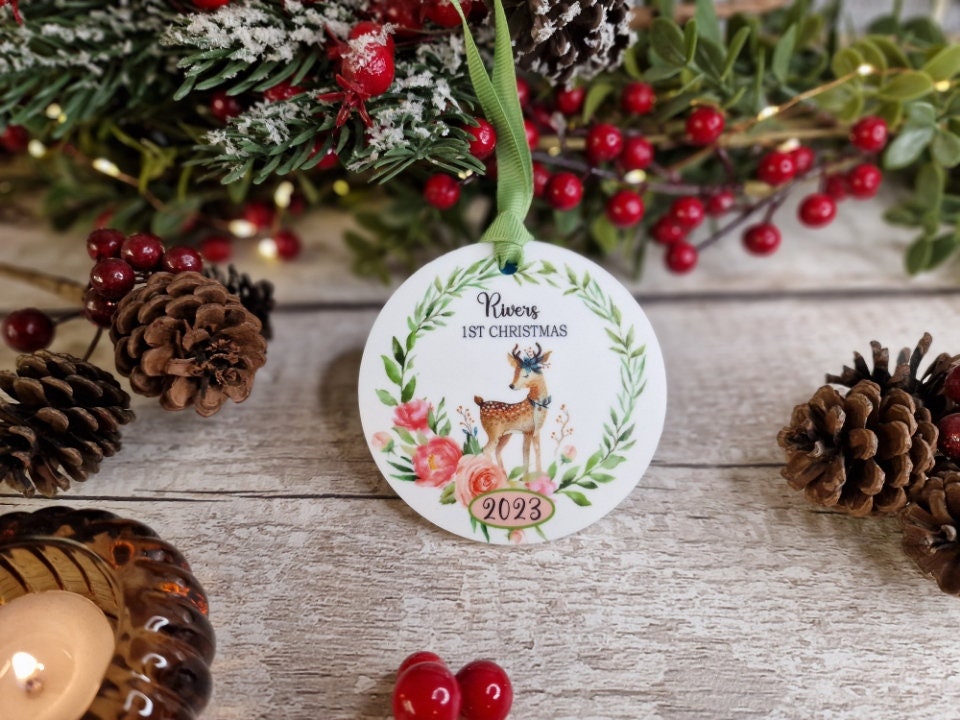 Personalised first Christmas bauble - Decoration - Stocking filler - Anniversary - Gift - Present - - keepsake - memory - deer - Baby