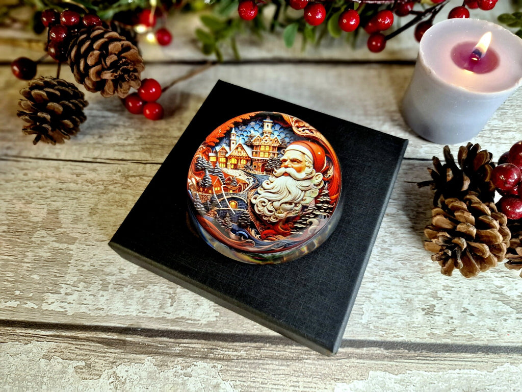 Santa's workshop glass bubble Christmas decoration - xmas - father Christmas - Unusual gift - Office - Paperweight - unique - art - secret