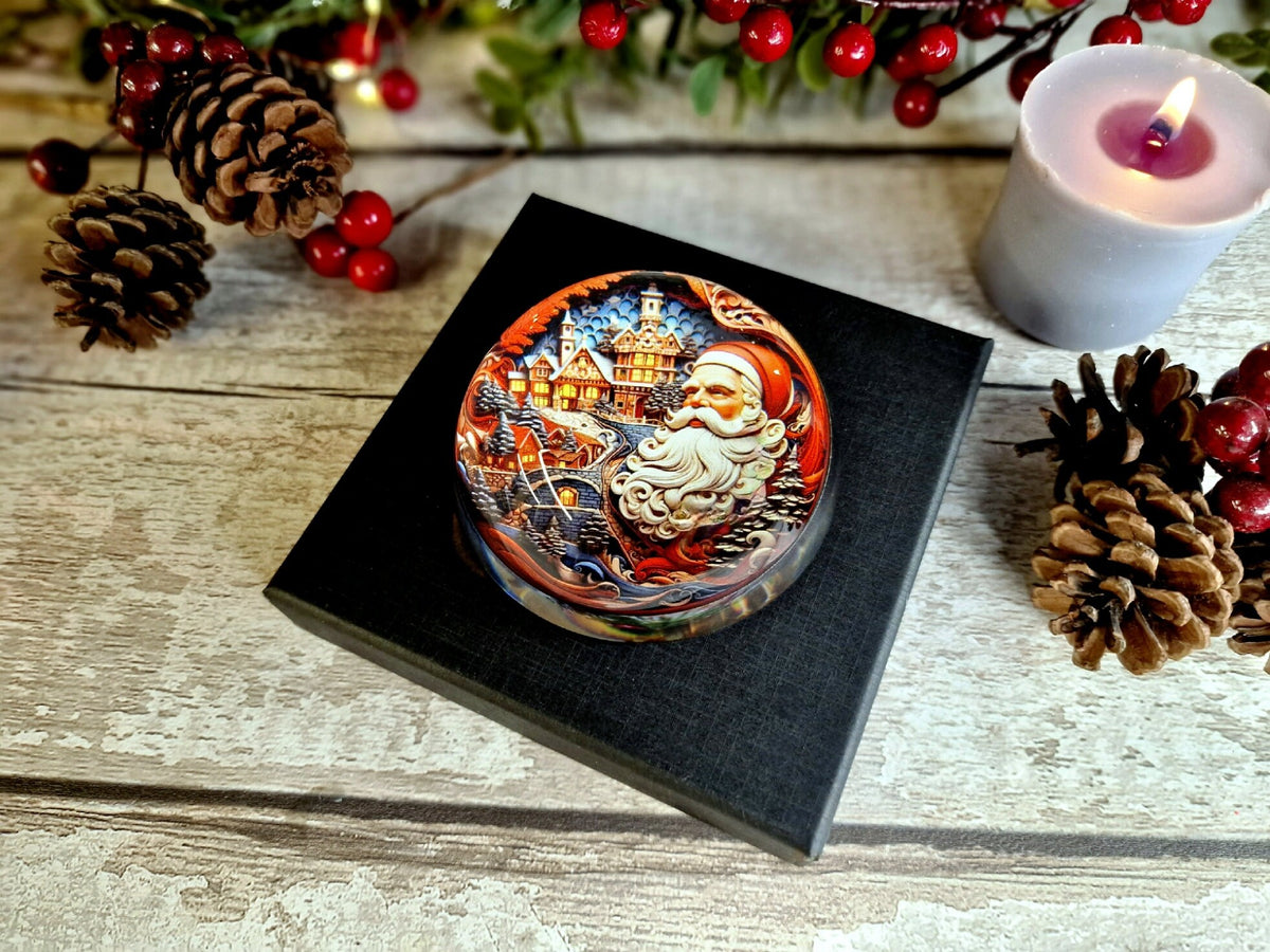 Santa's workshop glass bubble Christmas decoration - xmas - father Christmas - Unusual gift - Office - Paperweight - unique - art - secret