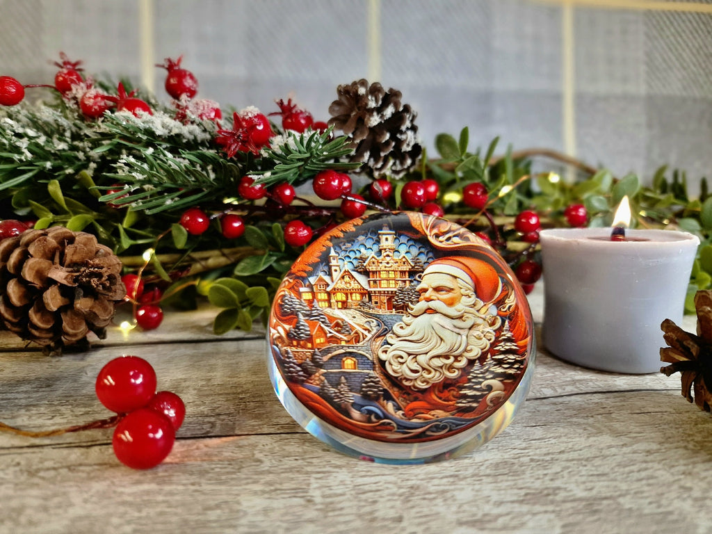Santa's workshop glass bubble Christmas decoration - xmas - father Christmas - Unusual gift - Office - Paperweight - unique - art - secret