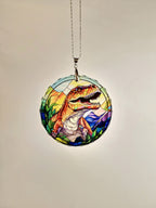 Glass Diamond Cut edge Dinosaur Hanging SunCatcher Ornament - Bauble - Decoration - Stocking filler - Stained Glass - Gift - Present