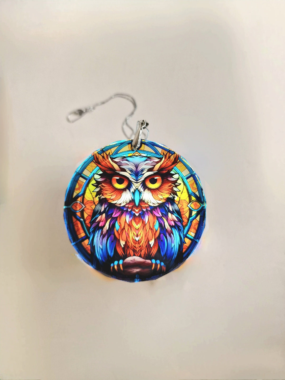 Glass Diamond Cut edge Owl Hanging SunCatcher Ornament - Bauble - Decoration - Stocking filler - Stained Glass - Gift - Present - Halloween