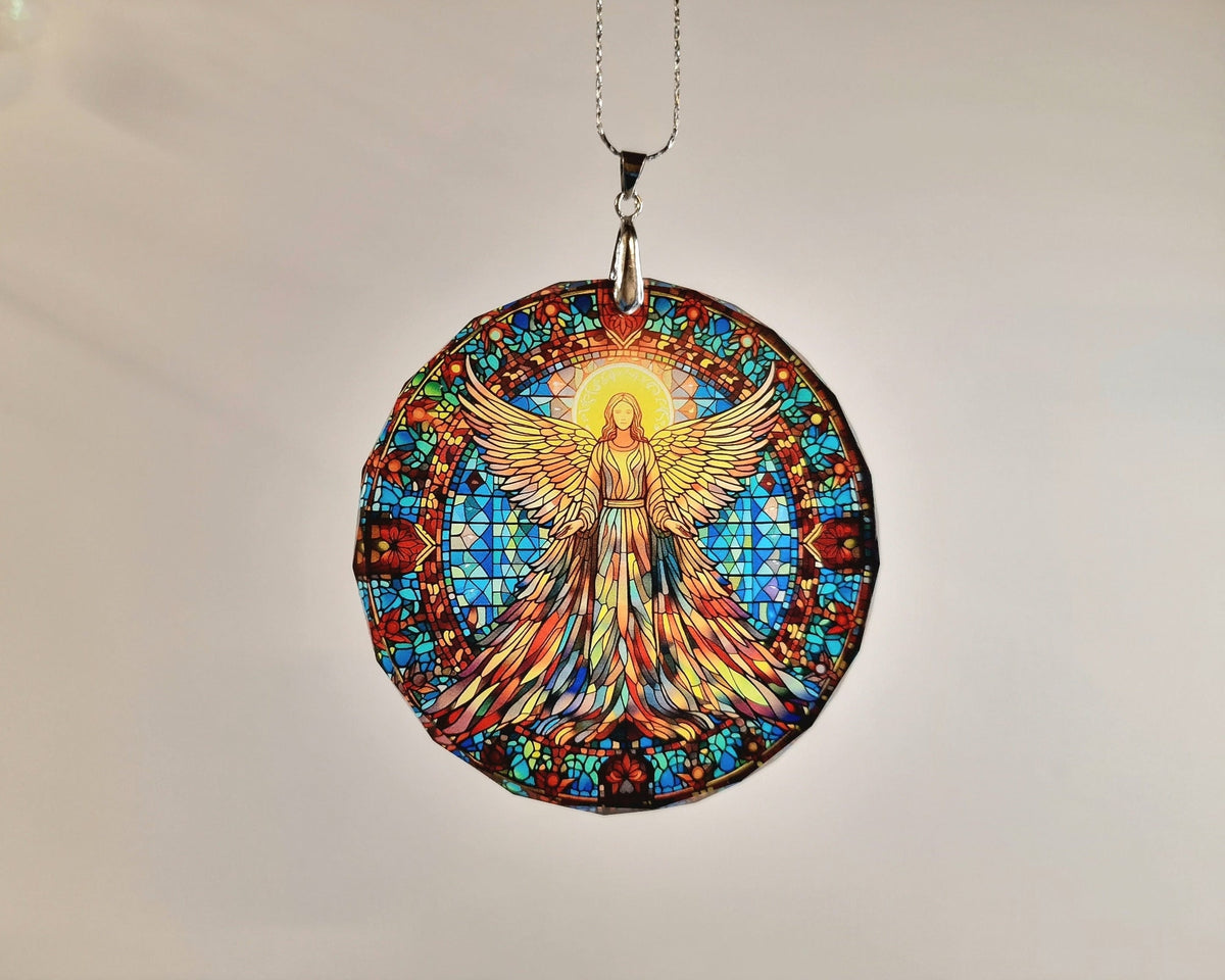 Glass Diamond Cut edge Angel Hanging SunCatcher Ornament - Bauble - Decoration - Stocking filler - Stained Glass - Gift - Present - Heaven