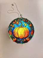 Glass Diamond Cut edge Pumpkin Hanging SunCatcher Ornament - Bauble - Decoration - Stocking filler - Stained Glass - Gift - Present - Hallo