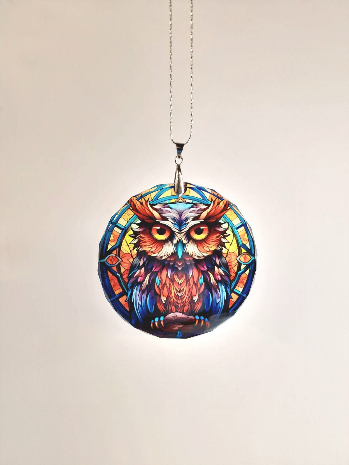 Glass Diamond Cut edge Owl Hanging SunCatcher Ornament - Bauble - Decoration - Stocking filler - Stained Glass - Gift - Present - Halloween
