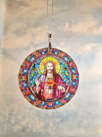 Glass Diamond Cut edge Jesus Hanging SunCatcher Ornament - Bauble - Decoration - Stocking filler - Stained Glass - Gift - Present - Church