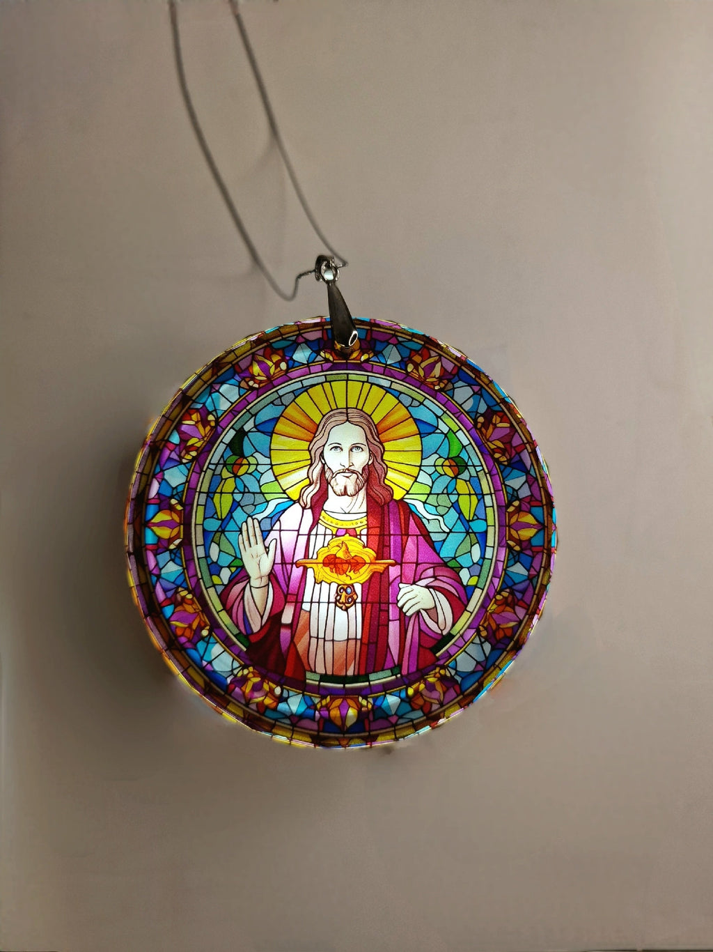 Glass Diamond Cut edge Jesus Hanging SunCatcher Ornament - Bauble - Decoration - Stocking filler - Stained Glass - Gift - Present - Church